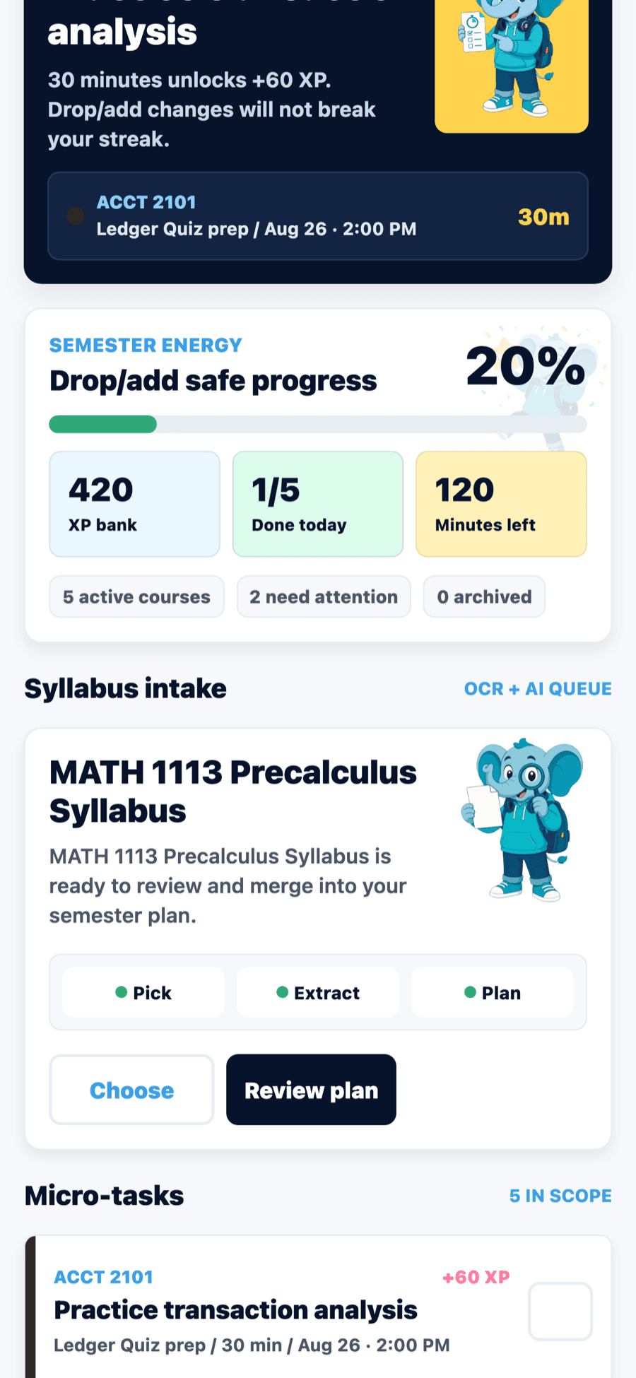 Syllabite showing a processed precalculus syllabus ready to review and merge into the semester plan